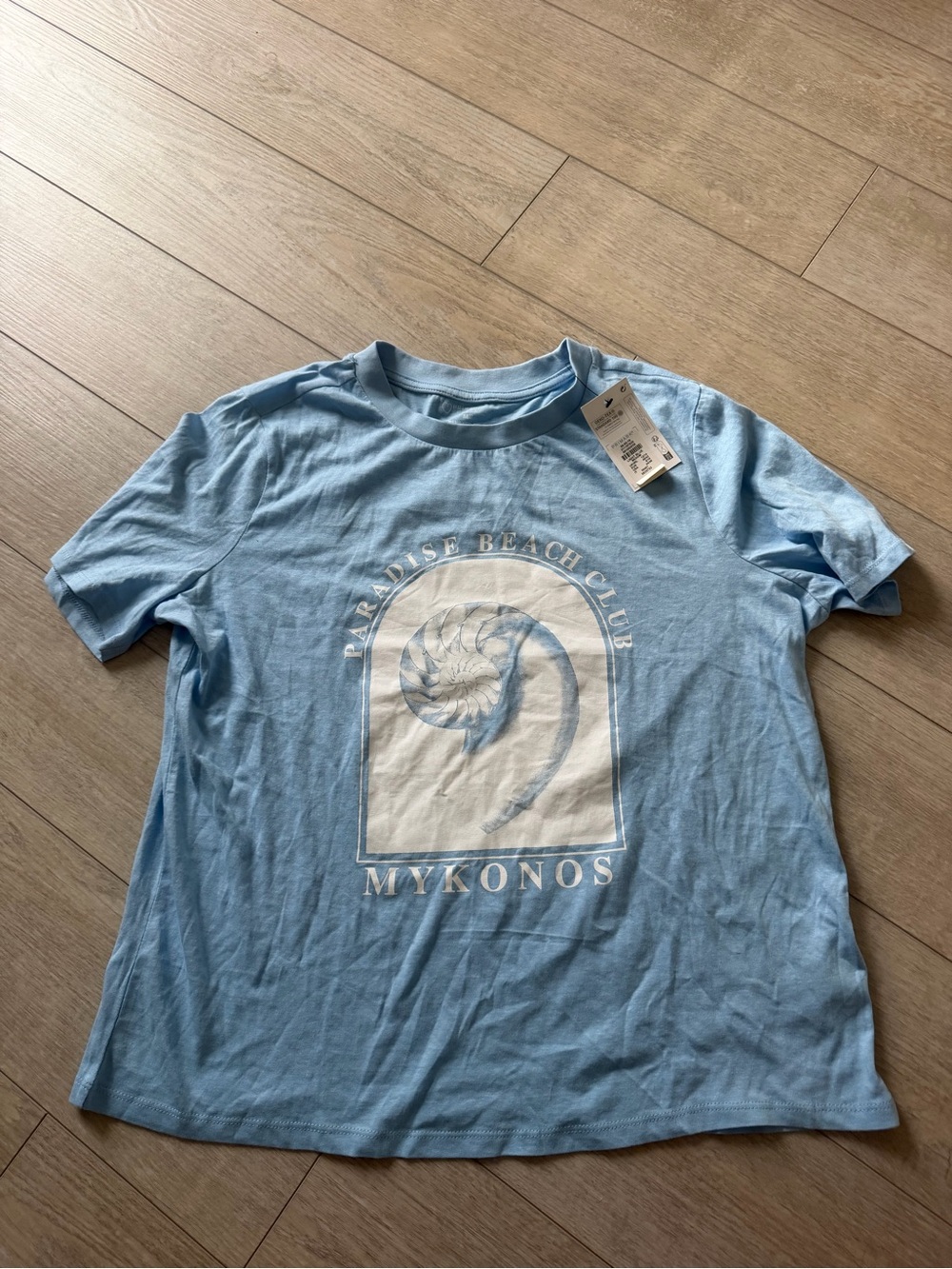 Primark Light Blue Mykonos Graphic Tee